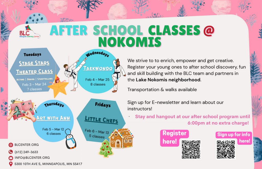 After School Classes for Hale neighborhood: Tuesday Theater class starting Feburary 3rd, Wednesday Taekwondo starting first week of February, Thursdays Arts and crafts class for First, Second and third graders, Friday Cooking Class for Kinder, 1st grade, 2nd grade, 3rd grade, 4th grade and 5th graders.